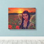 ケシ畑の妖精の日没ファンタジーアート キャンバスプリント (インサイチュ (ウッドフロア))