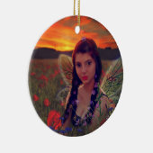 ケシ畑の妖精の日没ファンタジーアート セラミックオーナメント (右)