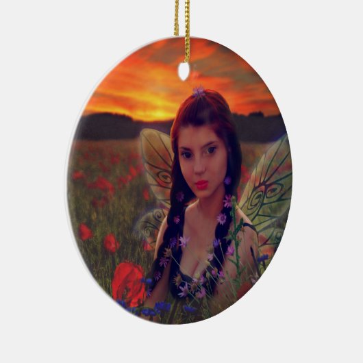 ケシ畑の妖精の日没ファンタジーアート セラミックオーナメント (右)