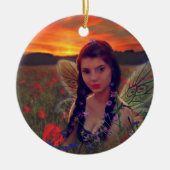 ケシ畑の妖精の日没ファンタジーアート セラミックオーナメント (正面)