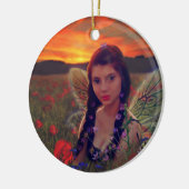 ケシ畑の妖精の日没ファンタジーアート セラミックオーナメント (左)