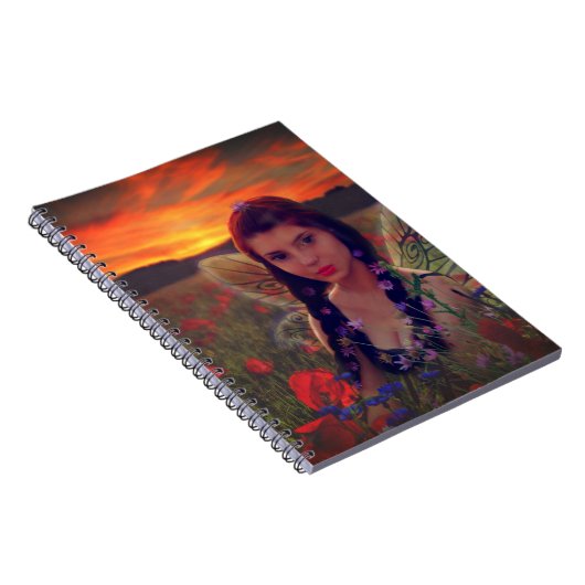 ケシ畑の妖精の日没ファンタジーアート ノートブック (右側)