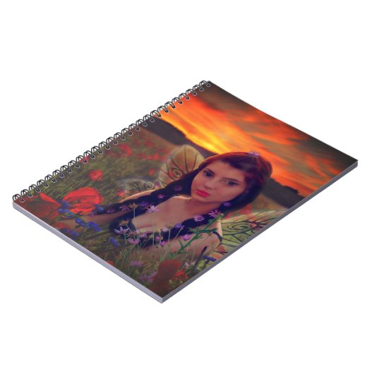 ケシ畑の妖精の日没ファンタジーアート ノートブック (左側)