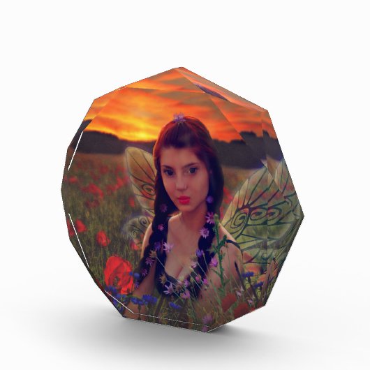 ケシ畑の妖精の日没ファンタジーアート フォトブロック (右)