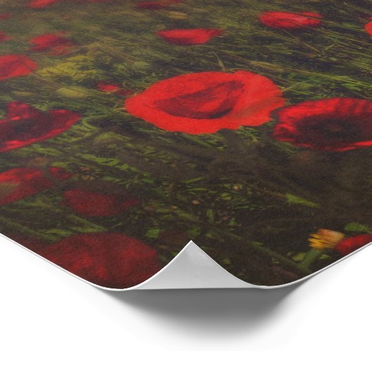 ケシ畑の妖精の日没ファンタジーアート ポスター (角)