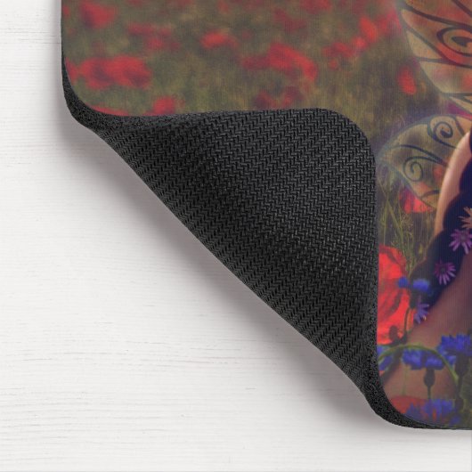 ケシ畑の妖精の日没ファンタジーアート マウスパッド (コーナー)