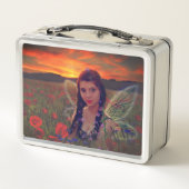 ケシ畑の妖精の日没ファンタジーアート メタルランチボックス (裏面)