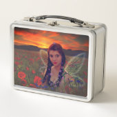 ケシ畑の妖精の日没ファンタジーアート メタルランチボックス (正面)