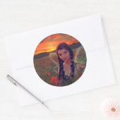 ケシ畑の妖精の日没ファンタジーアート ラウンドシール (封筒)