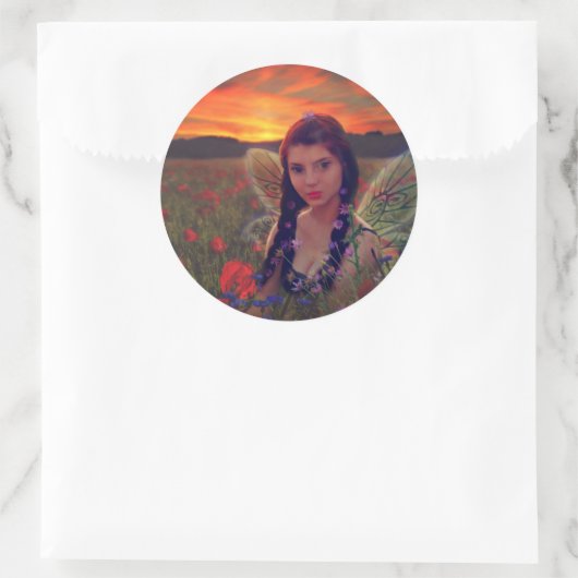 ケシ畑の妖精の日没ファンタジーアート ラウンドシール (バッグ)