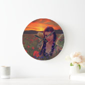 ケシ畑の妖精の日没ファンタジーアート ラージ壁時計 (ホーム)