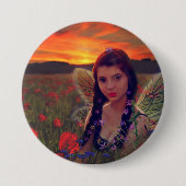 ケシ畑の妖精の日没ファンタジーアート 缶バッジ (正面)