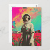 ケシ畑の宇宙飛行士がキラキラと光る ポストカード (正面/裏面)