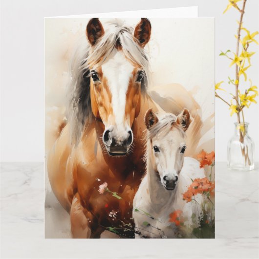 ケシ畑の花と馬 カード (黄色い花)