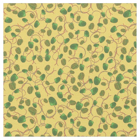 ケシ畑グリーンケシの芽が黄色い布 ファブリック (クローズアップ)