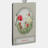 ケシ畑自然開花花 シルバープレートバナーオーナメント (右)