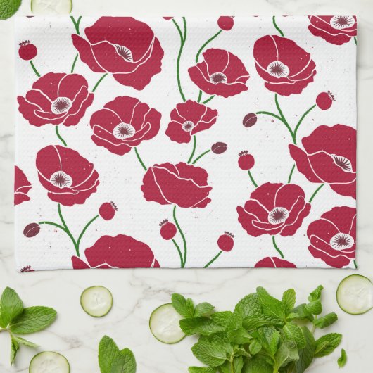 ケシ畑（赤） キッチンタオル (折り畳み)