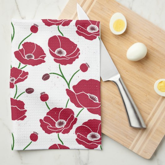 ケシ畑（赤） キッチンタオル (四つ折り)