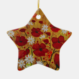 ケシ草原、赤い花 セラミックオーナメント