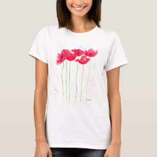 ケシ赤ケシの花の水色シックTシャツ Tシャツ