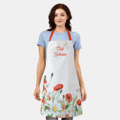 ケシ類、山花、蝶のフローラ エプロン (着用した状態)