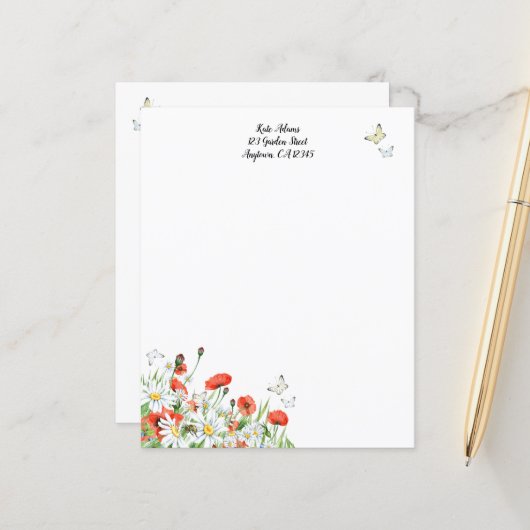 ケシ類、野花、蝶の文房具 (正面/裏面インサイチュ)