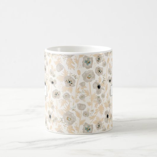 ケシ黄色の灰色の水色カスタマイズ可能な名前 コーヒーマグカップ (中央)