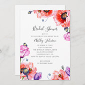 ケシ。水彩赤フローラブライダルシャワー 招待状 (正面/裏面)