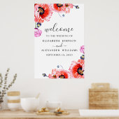 ケシ。水彩赤フローラ結婚の歓迎 ポスター (キッチン)