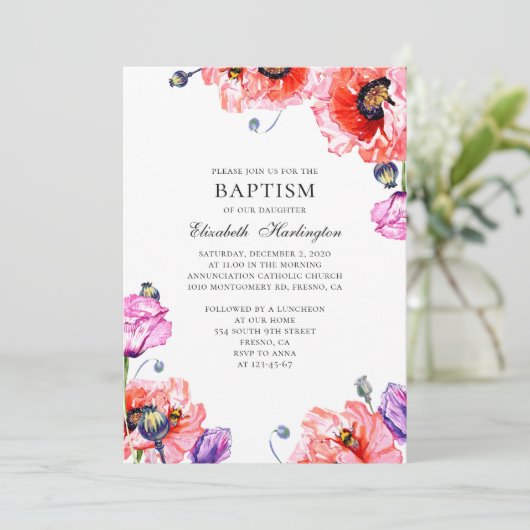 ケシ。赤い庭の花夏のフローラ洗礼 招待状 (スタンド正面)