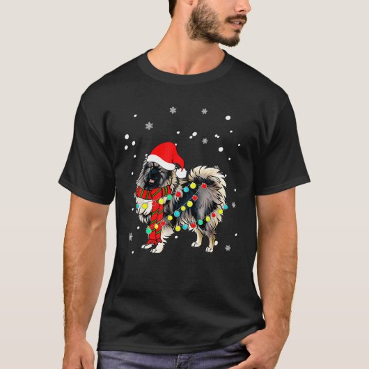ケスホンドッグサンタハットクリスマスドッグライトツリーXm Tシャツ (正面)