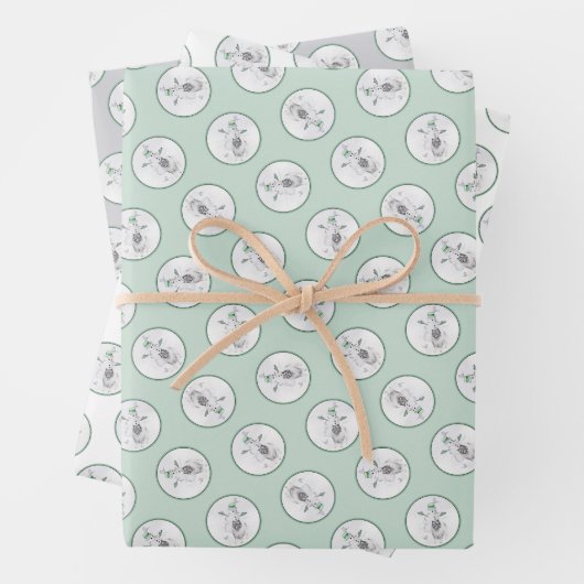 ケスホンド絵を描のクリスマス雪だるまペットドッグアート ラッピングペーパーシート (インサイチュ)