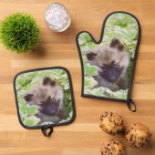 ケスホンド絵を描の子犬の庭のオリジナルアート 鍋つかみ&鍋敷きセット (トップダウン)