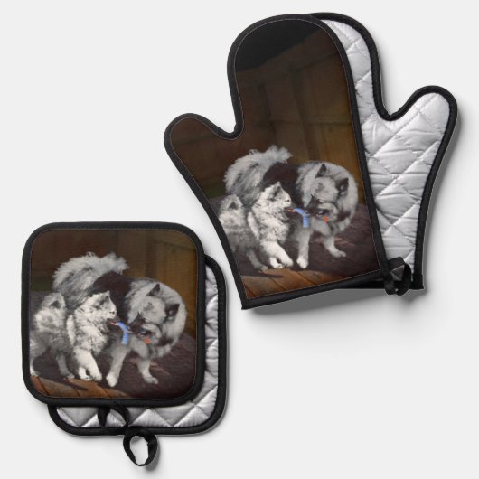 ケスホンド絵を描の遊び時間かわいいオリジナルドッグアート 鍋つかみ&鍋敷きセット (正面/裏面)