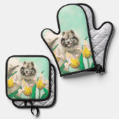 ケスホンド絵を描インチューリップかわいいオリジナルドッグアート 鍋つかみ&鍋敷きセット (正面/裏面)