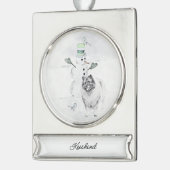 ケスホンド雪だるま絵画ズ・ドッグアート シルバープレートバナーオーナメント (左)