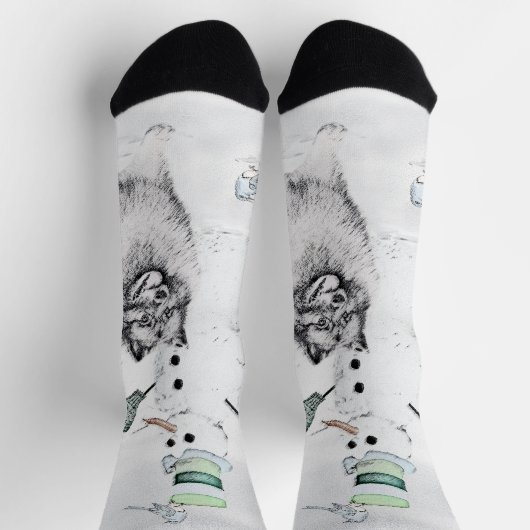 ケスホンド雪だるま絵画ズ・ドッグアート ソックス (上部)