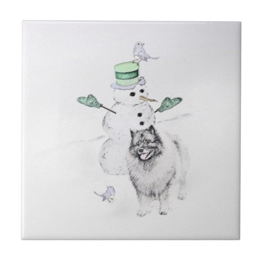 ケスホンド雪だるま絵画ズ・ドッグアート タイル (正面)