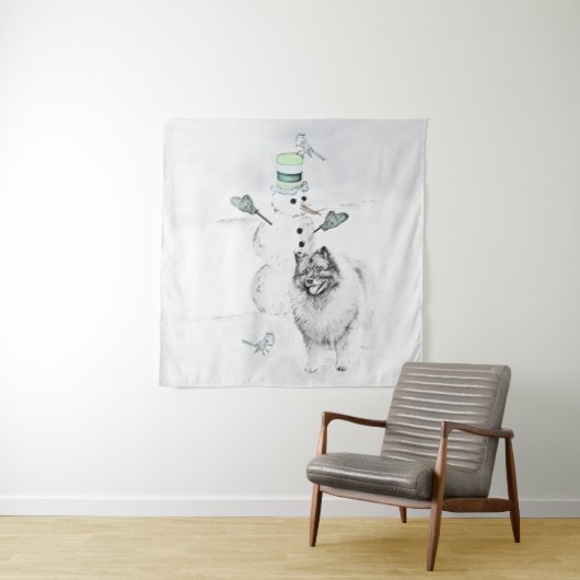ケスホンド雪だるま絵画ズ・ドッグアート タペストリー (インサイチュ(横))