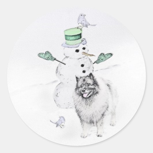 ケスホンド雪だるま絵画ズ・ドッグアート ラウンドシール (正面)