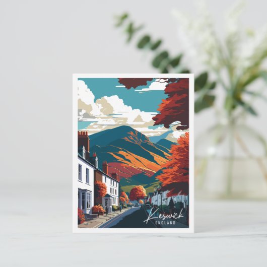 ケズウィックイングランドヴィンテージ旅行イラストレーション ポストカード (スタンド正面)