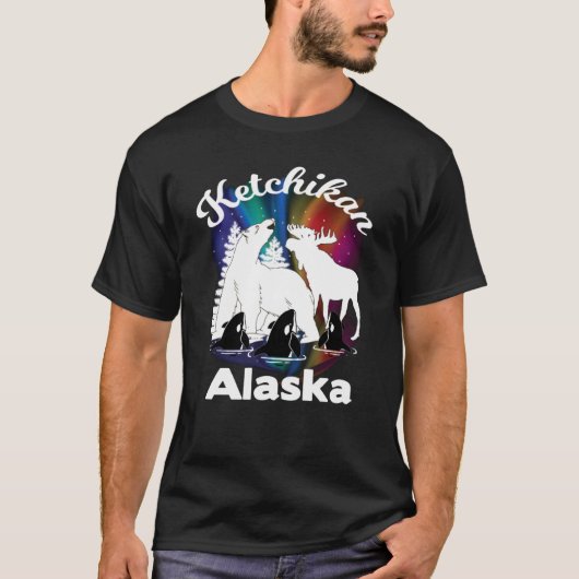 ケチカンアラスカAurora Borealis Bear Moose Orca S Tシャツ (正面)