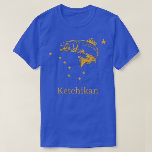 ケチカンサーモンアラスカ州旗魚釣り Tシャツ (デザイン正面)