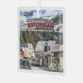 ケチカン、アラスカ、サケの首都 ガラスオーナメント (正面左)