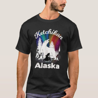 ケチカンAlaska Aurora Borealis Bear Orca Desrii Tシャツ