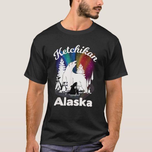 ケチカンAlaska Aurora Borealis Bear Orca Desrii Tシャツ (正面)