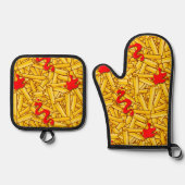 ケチャップとフリおもしろいーズのフードパターン 鍋つかみ&鍋敷きセット (正面)