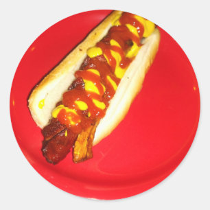 ケチャップとマスタードのホットドッグ ラウンドシール