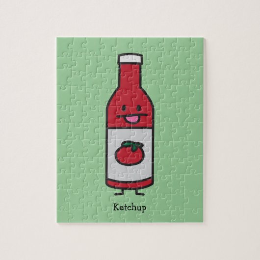 ケチャップボトルのトマトソースのテーブルの香辛料の空想 ジグソーパズル (縦)