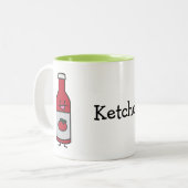 ケチャップボトルのトマトソースのテーブルの香辛料の空想 ツートーンマグカップ (正面左)